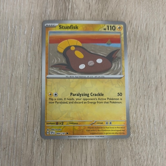 Pokemon Stunfisk Trading Card - Yellow and Brown - Picture 1 of 2